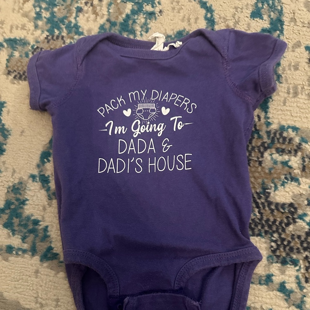 Purple Baby Onesie going to Dada and Dadis house